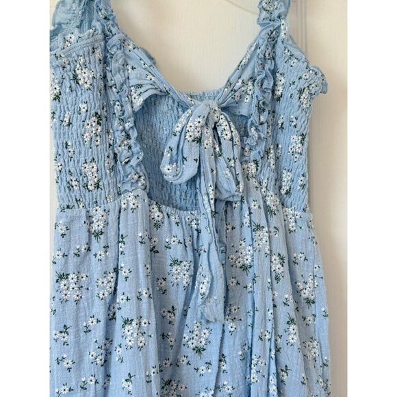 Lush Blue Floral Cotton Mini Dress Medium - Picture 10 of 13